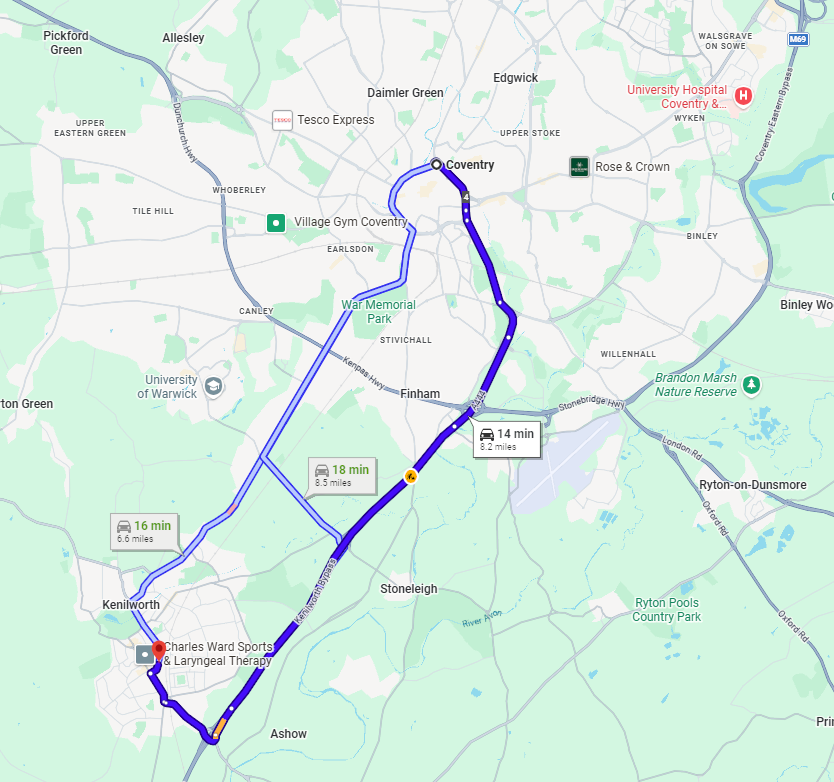 Drug and Alcohol Rehab Birmingham, West Midlands. Google map of directions from Coventry to TWC.