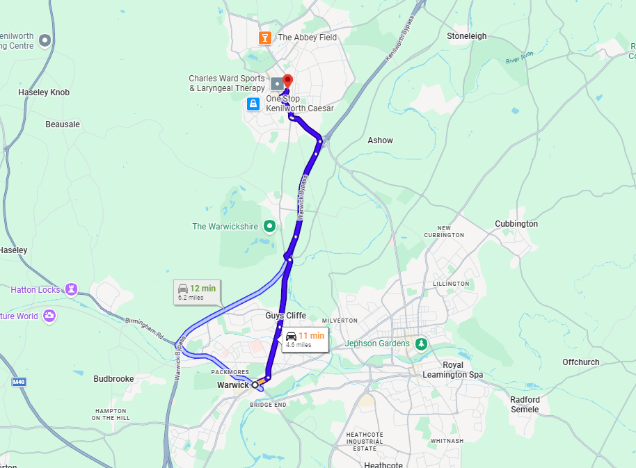 Drug and Alcohol Rehab Birmingham, West Midlands. Google map of directions from Warwick to TWC.